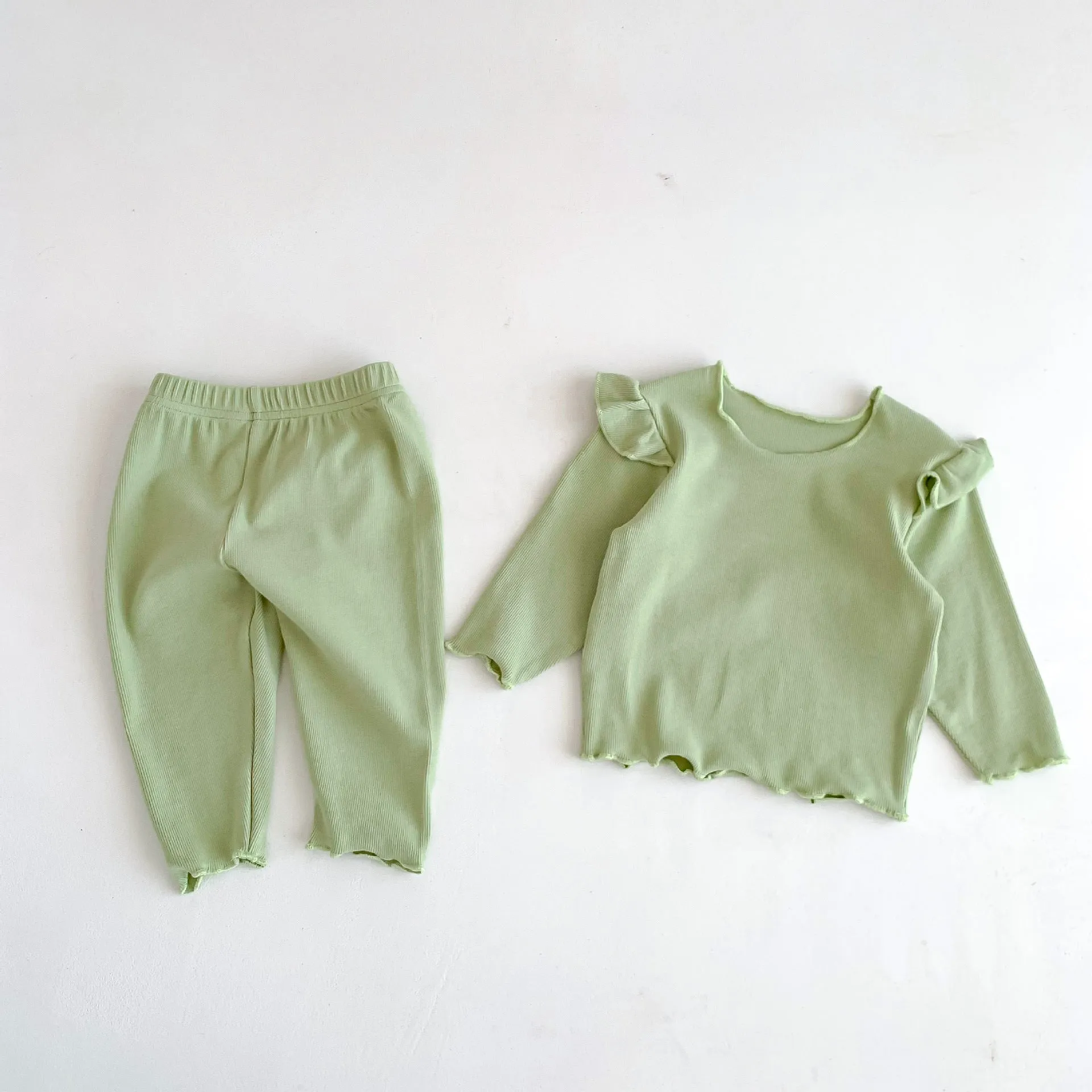 2 Pieces Set Baby Kid Girls Solid Color Tops And Pants Wholesale 23101906