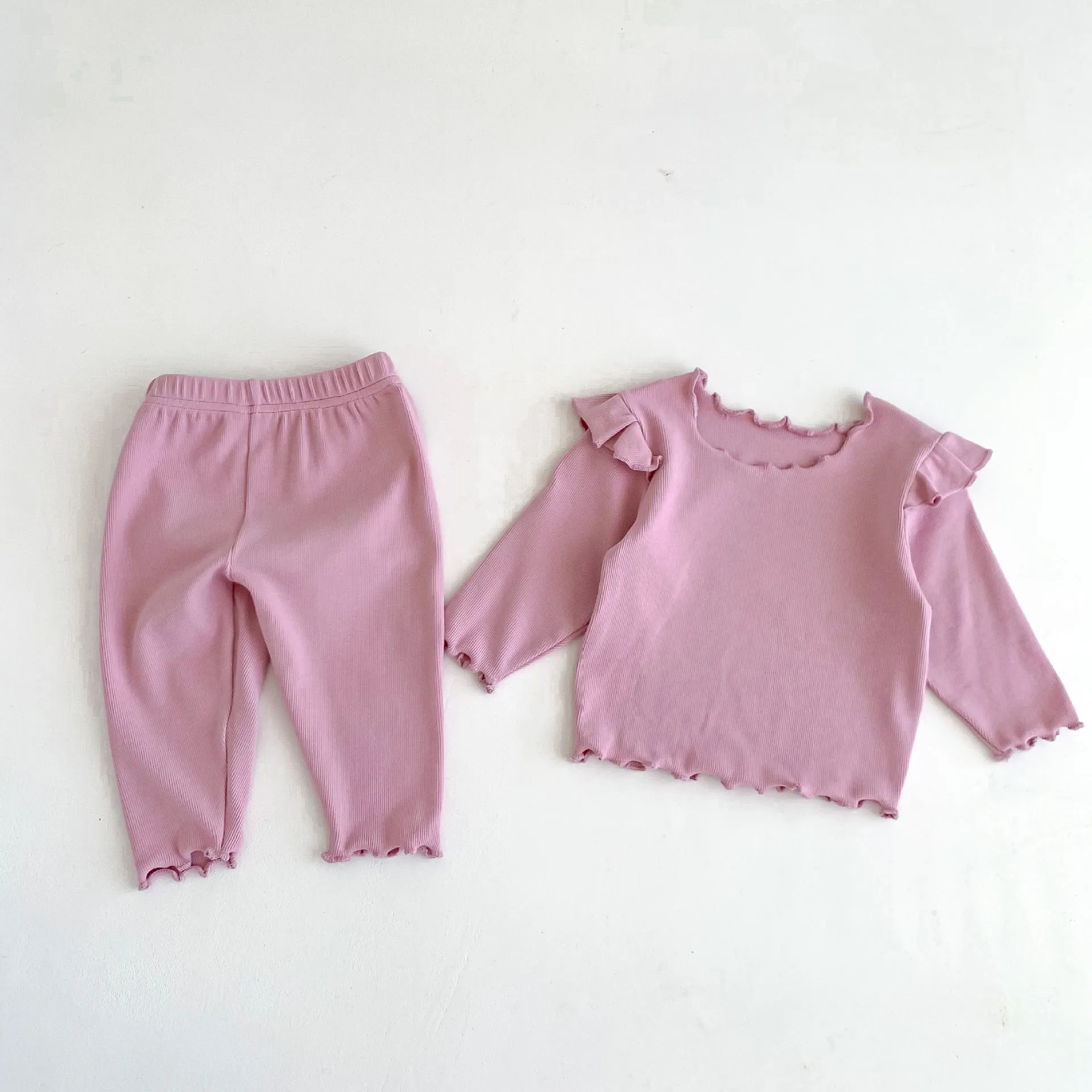 2 Pieces Set Baby Kid Girls Solid Color Tops And Pants Wholesale 23101906