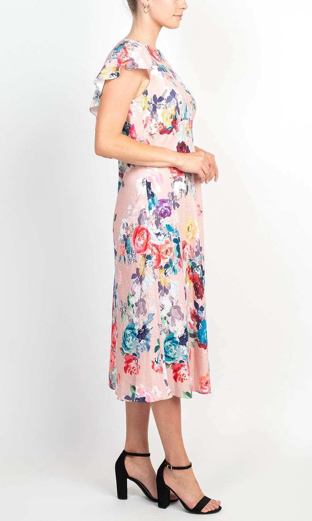 Adrianna Papell AP1D104619 - Floral Jewel Neck Casual Dress