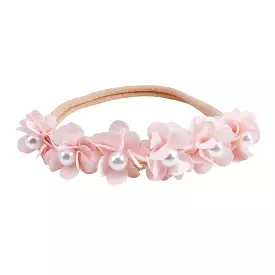 Baby Girl Mini Little Flower Crown Headband in Soft Shell Pink