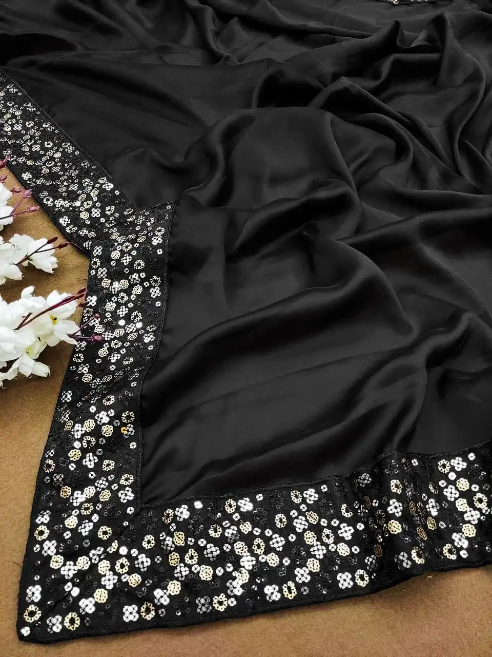 Beautiful Black Sequins Saree for Women -FOF001BSS