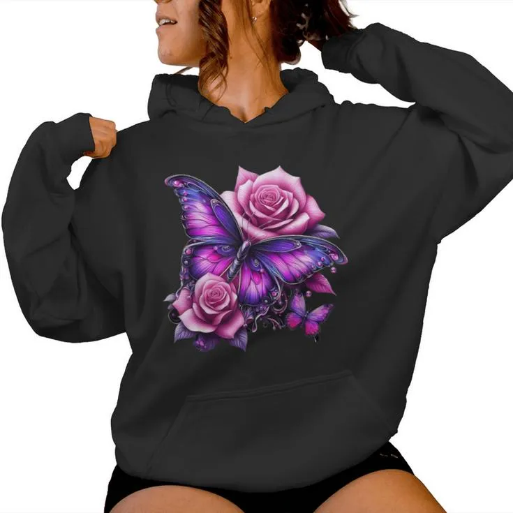 Beautiful Butterfly Purple Rose Butterfly Lovers Women Women Hoodie