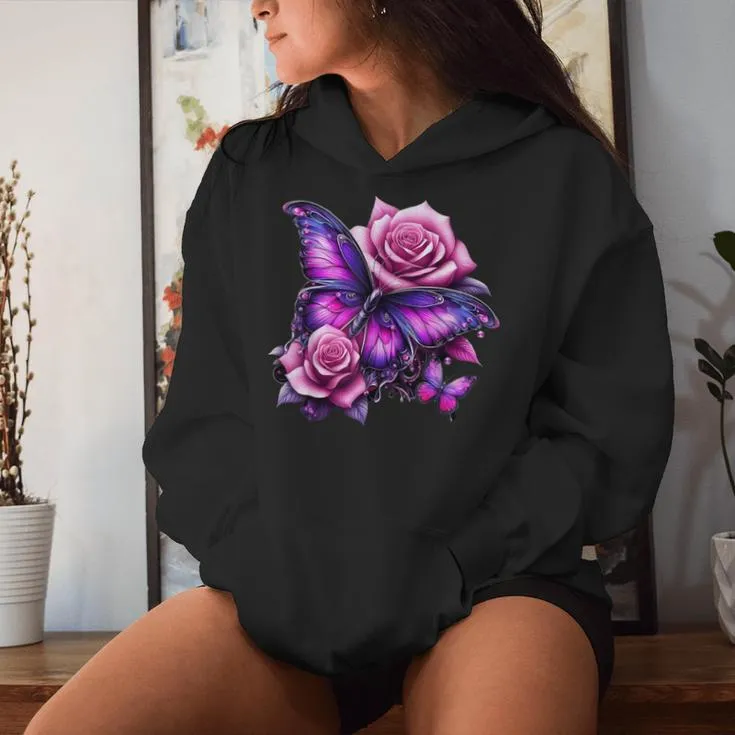 Beautiful Butterfly Purple Rose Butterfly Lovers Women Women Hoodie