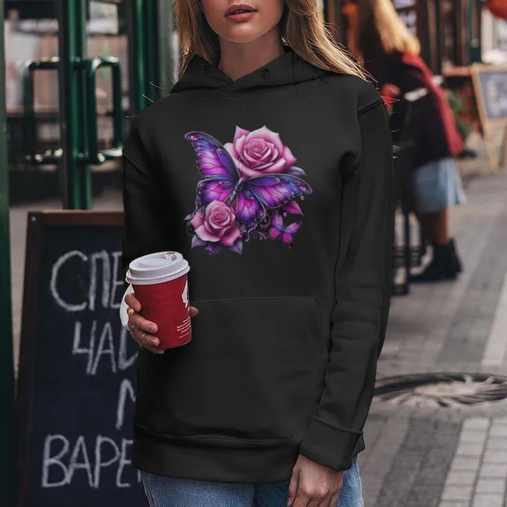 Beautiful Butterfly Purple Rose Butterfly Lovers Women Women Hoodie