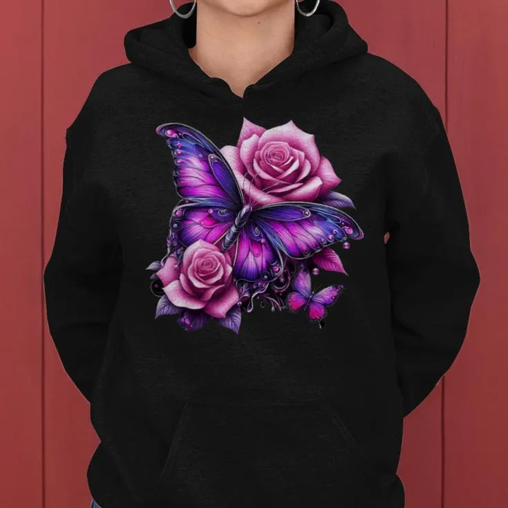 Beautiful Butterfly Purple Rose Butterfly Lovers Women Women Hoodie