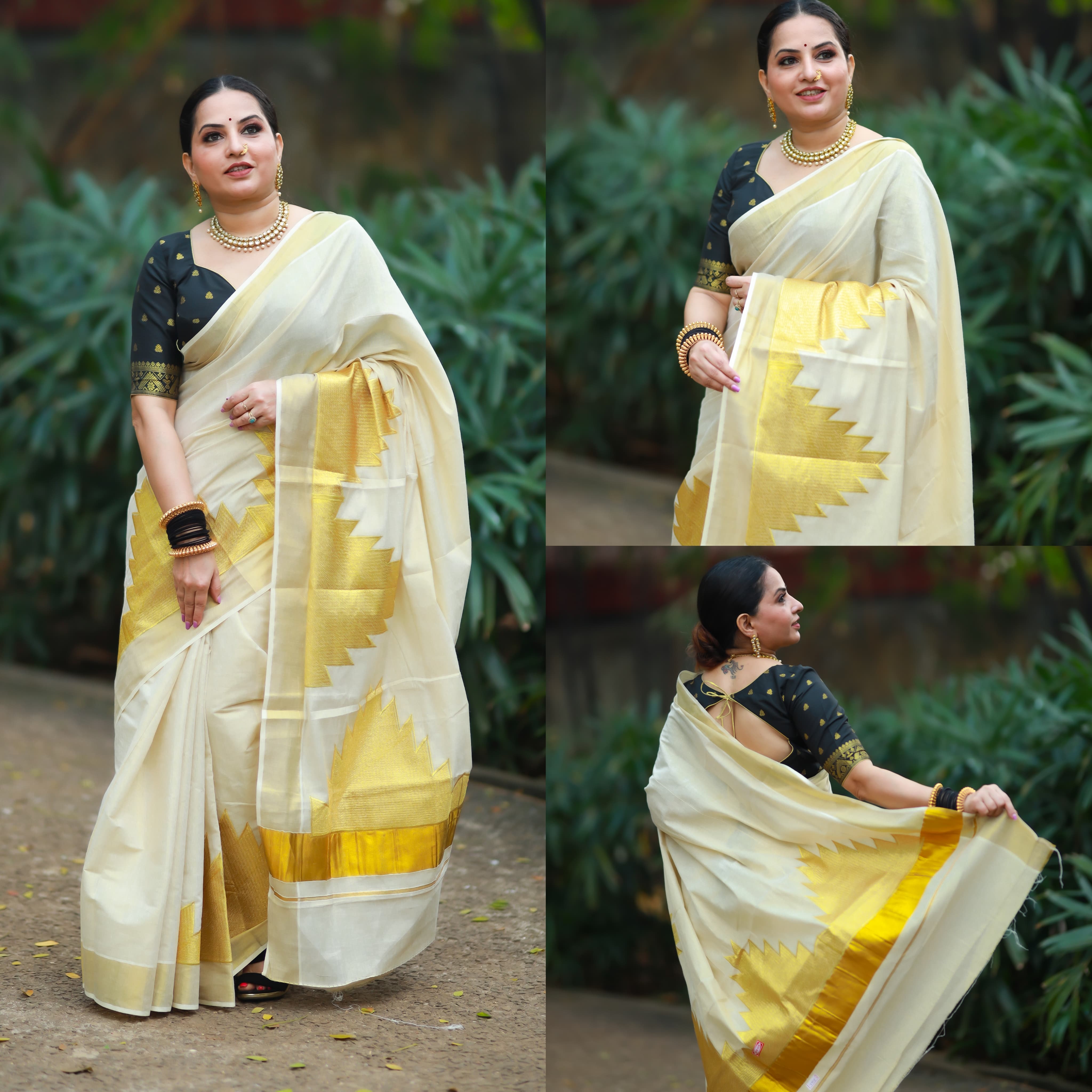 Beautiful Golden tissue temple motifs Tissue saree for Women -SAHE001TM