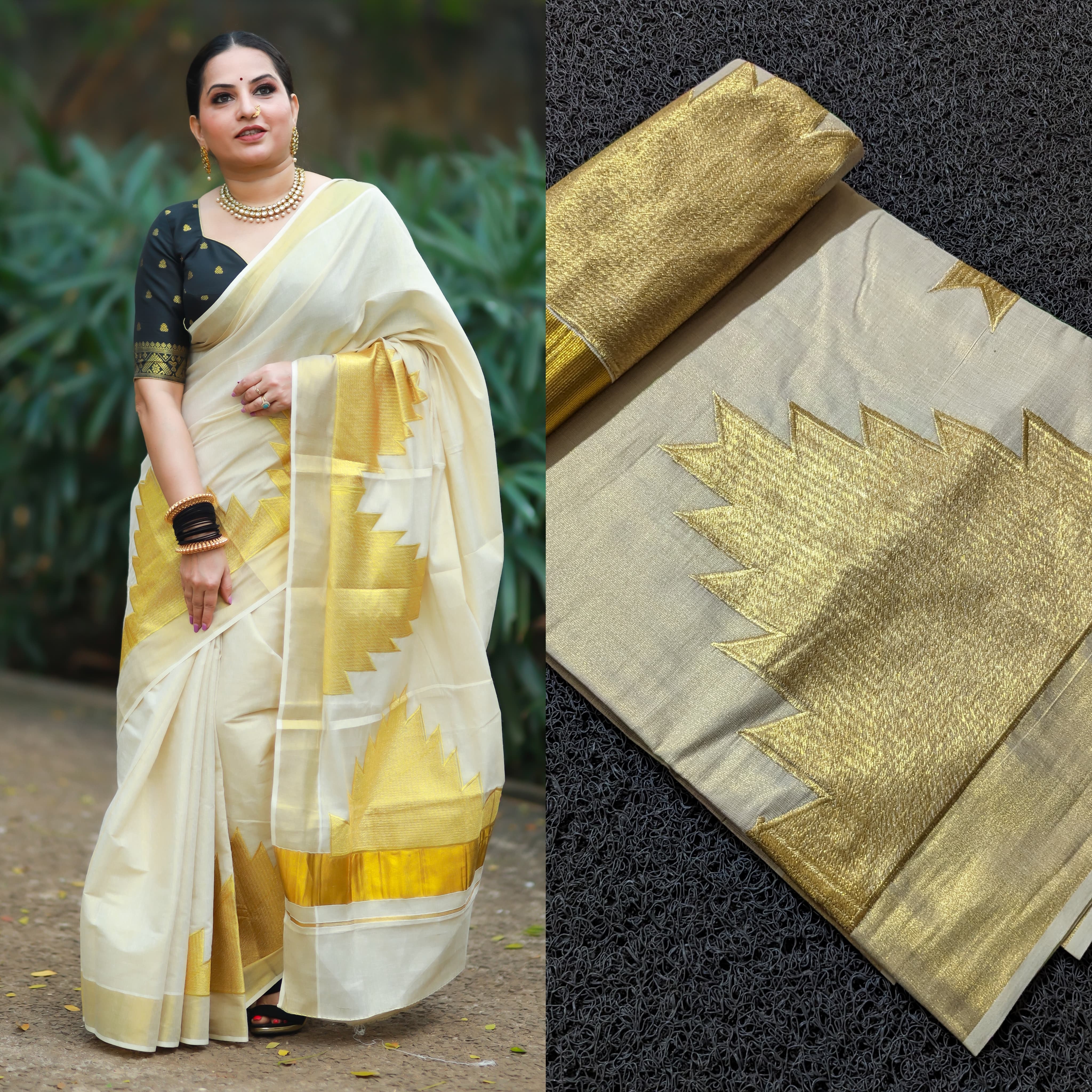 Beautiful Golden tissue temple motifs Tissue saree for Women -SAHE001TM