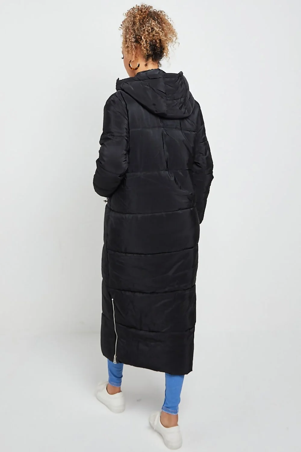 Black Longline With Hood Maxi Puffer Coat