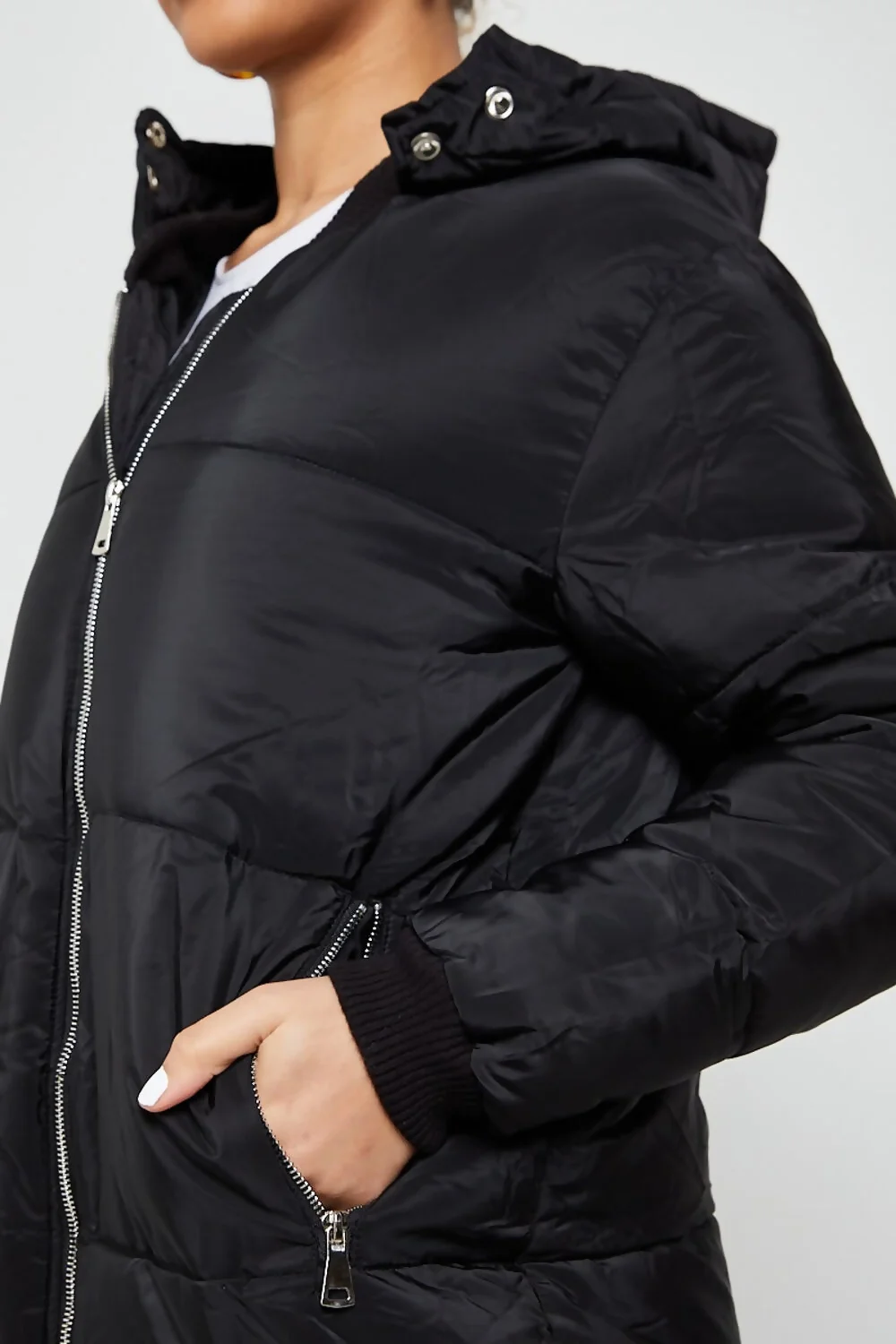 Black Longline With Hood Maxi Puffer Coat