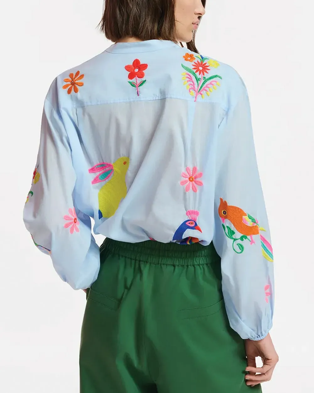 Blue Embroidered Button Front Felhi Shirt