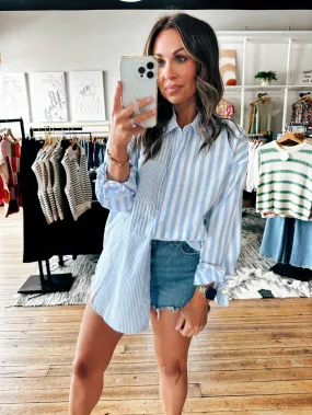 Blue Multi Stripe Button Up