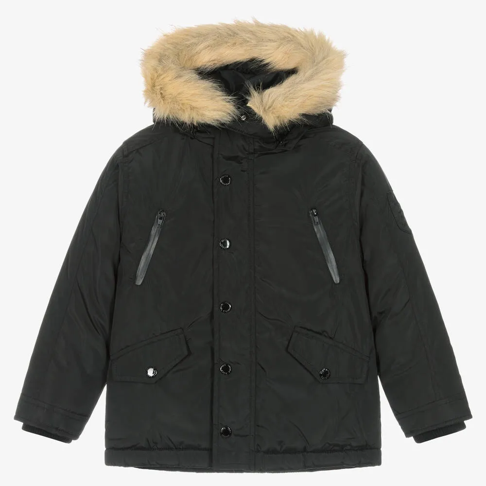 Boys Black Hooded Coat