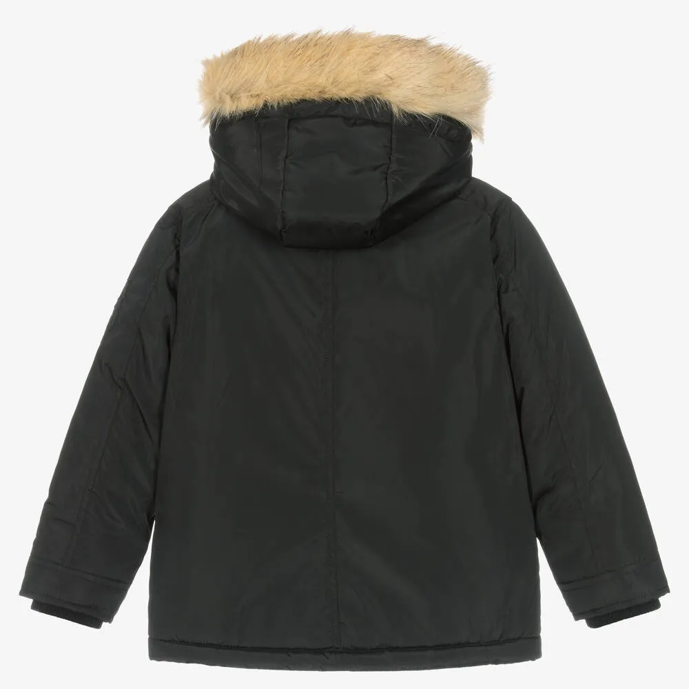 Boys Black Hooded Coat