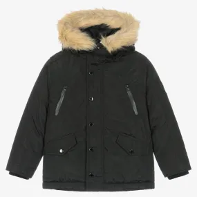 Boys Black Hooded Coat