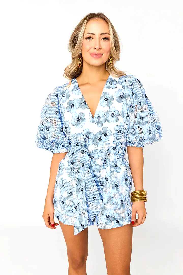 BUDDY LOVE JULIA SHORT SLEEVE ROMPER - BLUE LAGOON