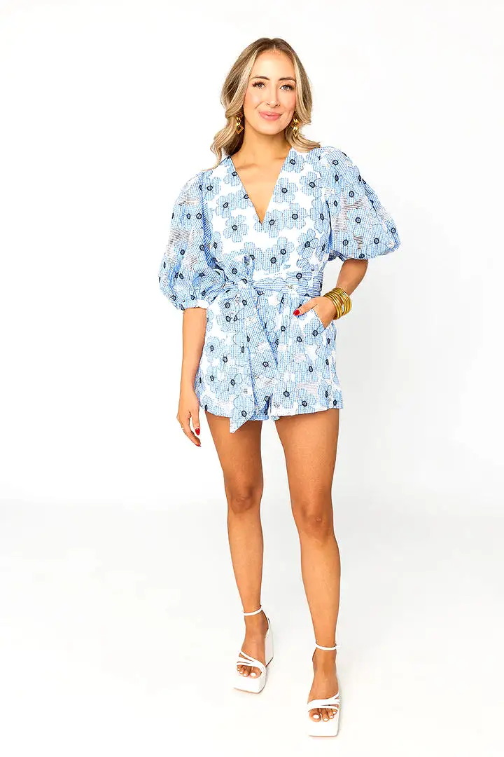 BUDDY LOVE JULIA SHORT SLEEVE ROMPER - BLUE LAGOON