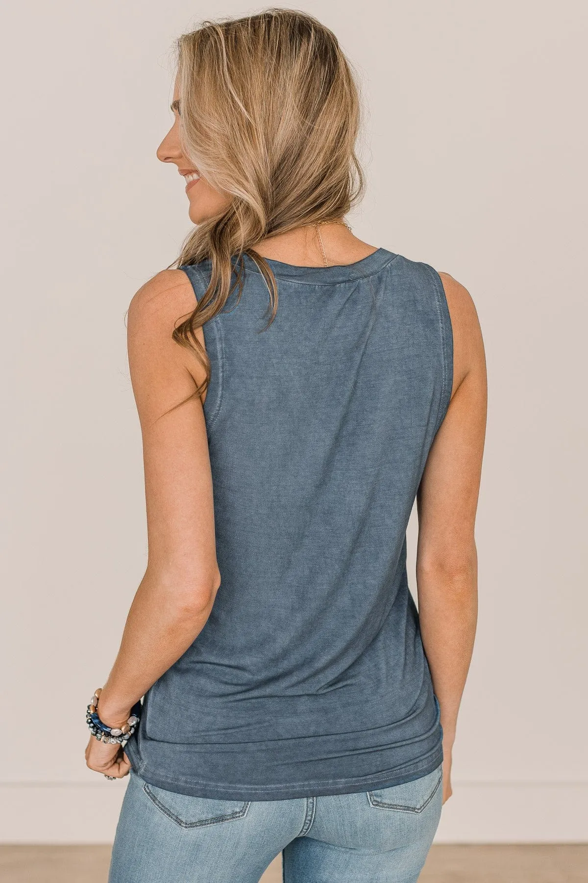 Charming Encounters Button Tank Top- Dark Blue