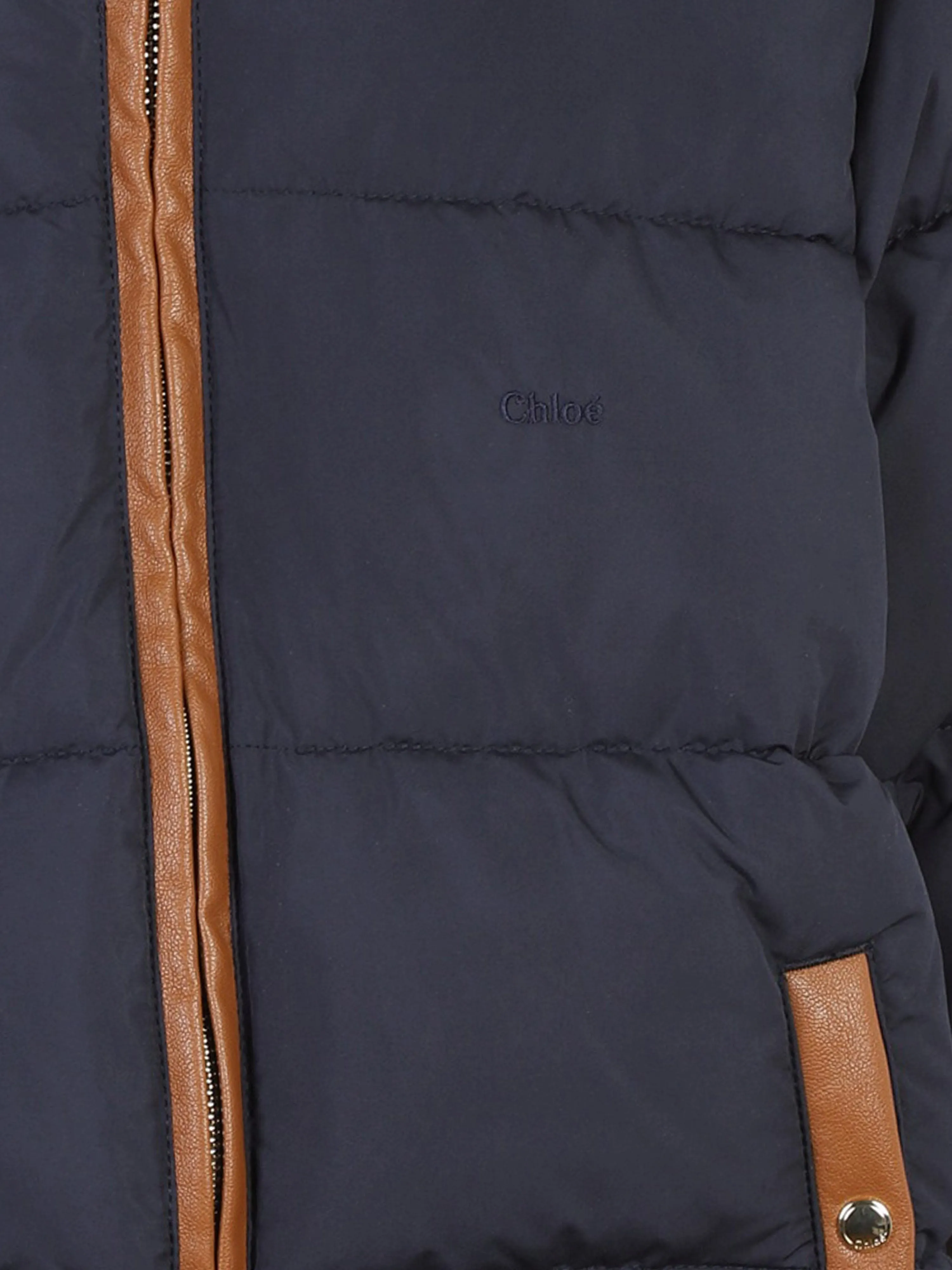 Chloé Girls Down Padded Puffer Jacket in Navy