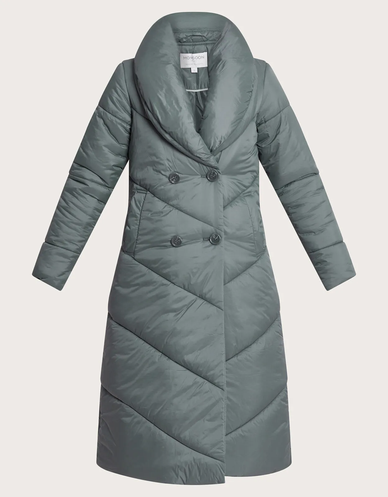 Clara Longline Padded Maxi Coat in Recycled Polyester Grey