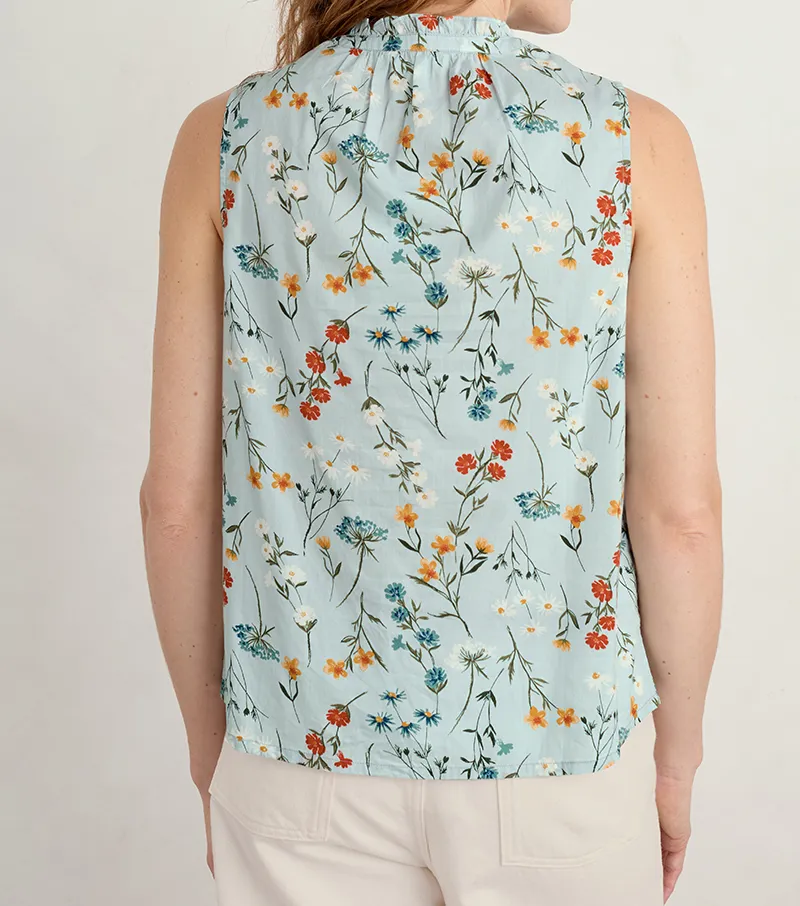 Cotton A-line Sleeveless Floral Blouse