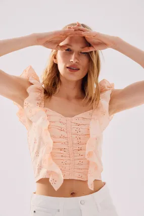 Cropped broderie anglaise blouse - Sweetheart neckline - Sleeveless - Powder pink - Ladies | H&M GB