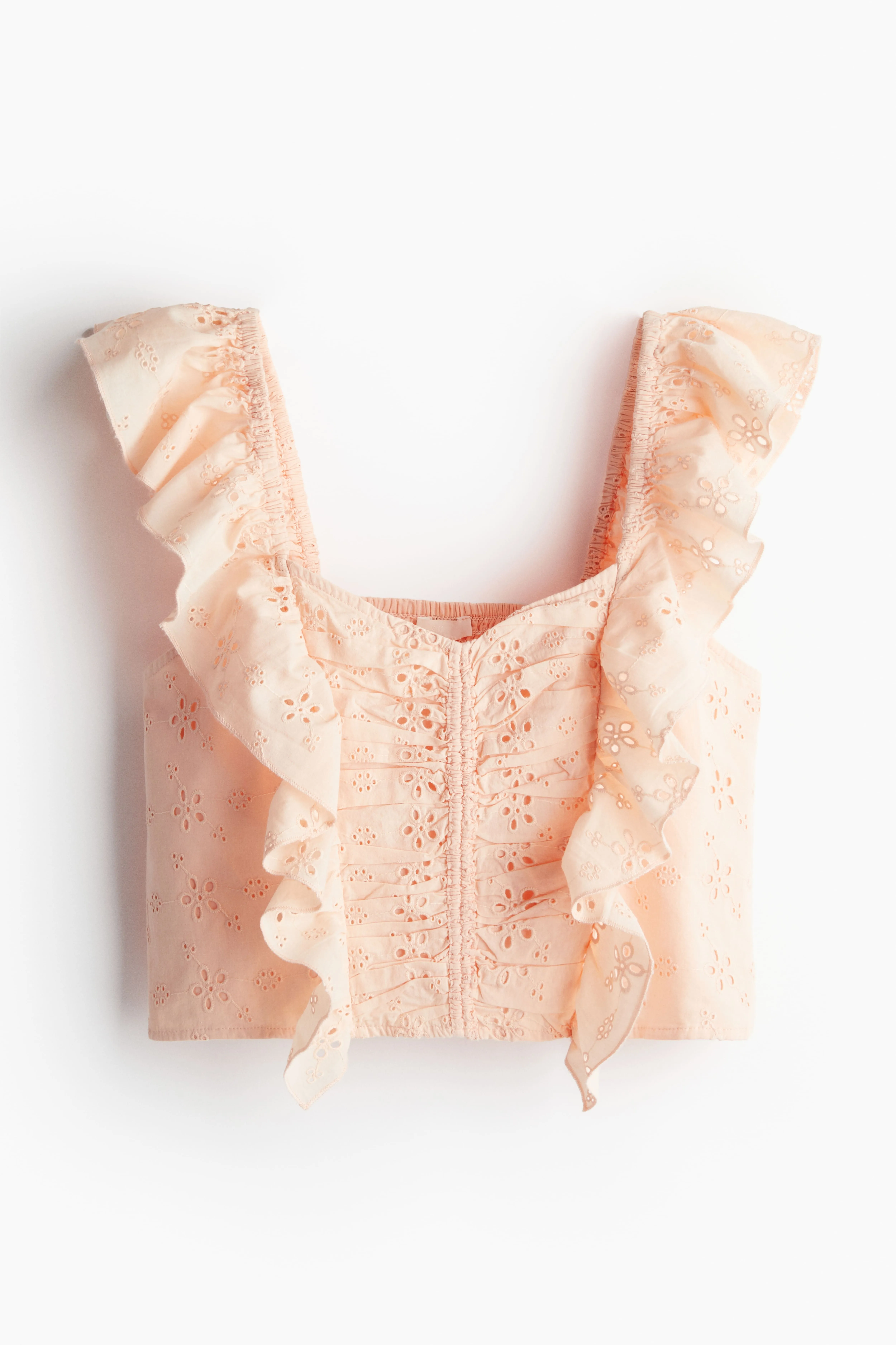 Cropped broderie anglaise blouse - Sweetheart neckline - Sleeveless - Powder pink - Ladies | H&M GB