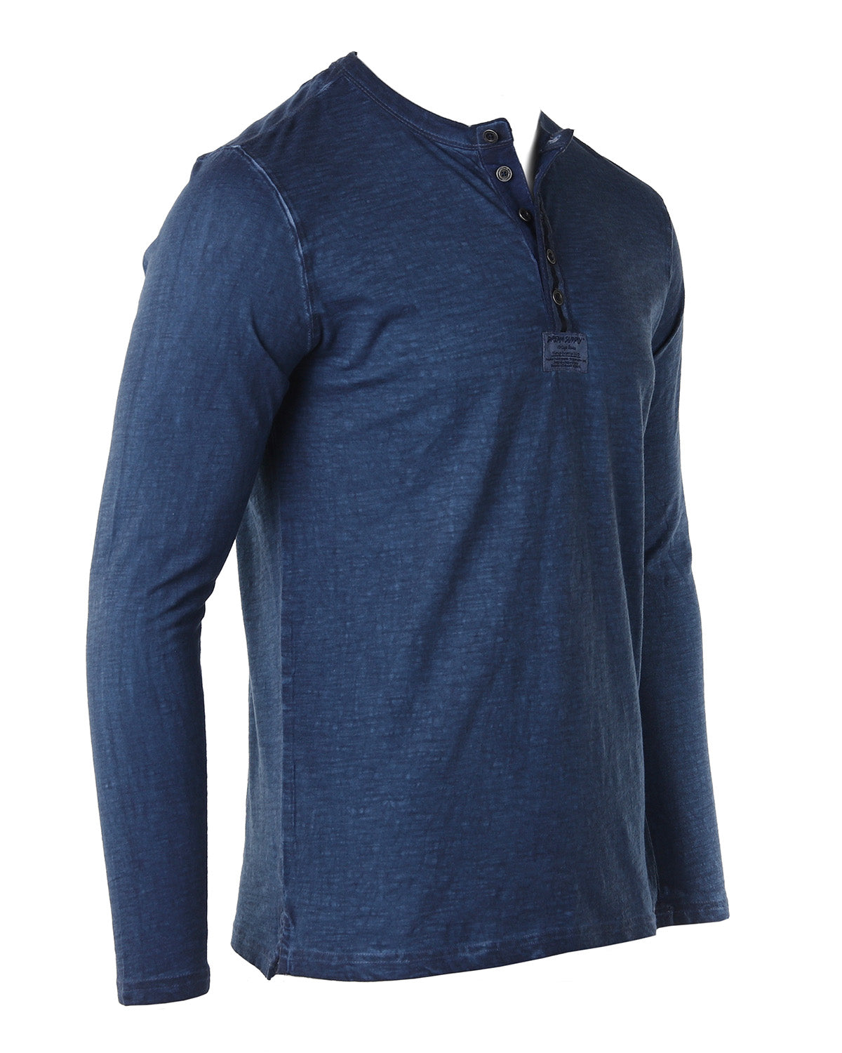 Deep Blue Long Sleeve Oil Wash Vintage Button Henley