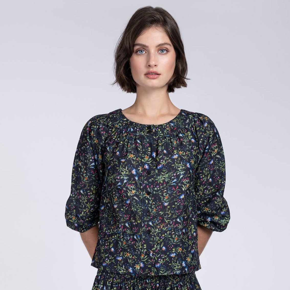 Eve botanical cotton print silk shirt