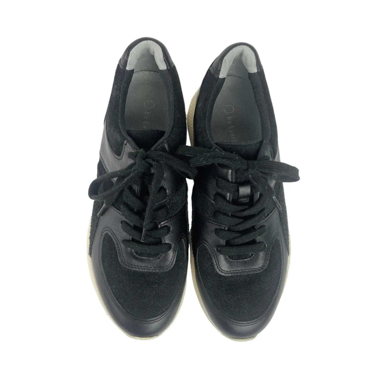 Everlane The Trainer Black Leather Suede Lace Up Low Top Sneakers Shoes Size 6