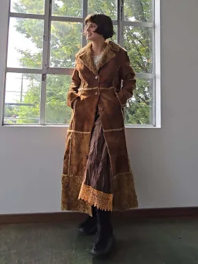 Faux Shearling Maxi Coat - Dark Brown