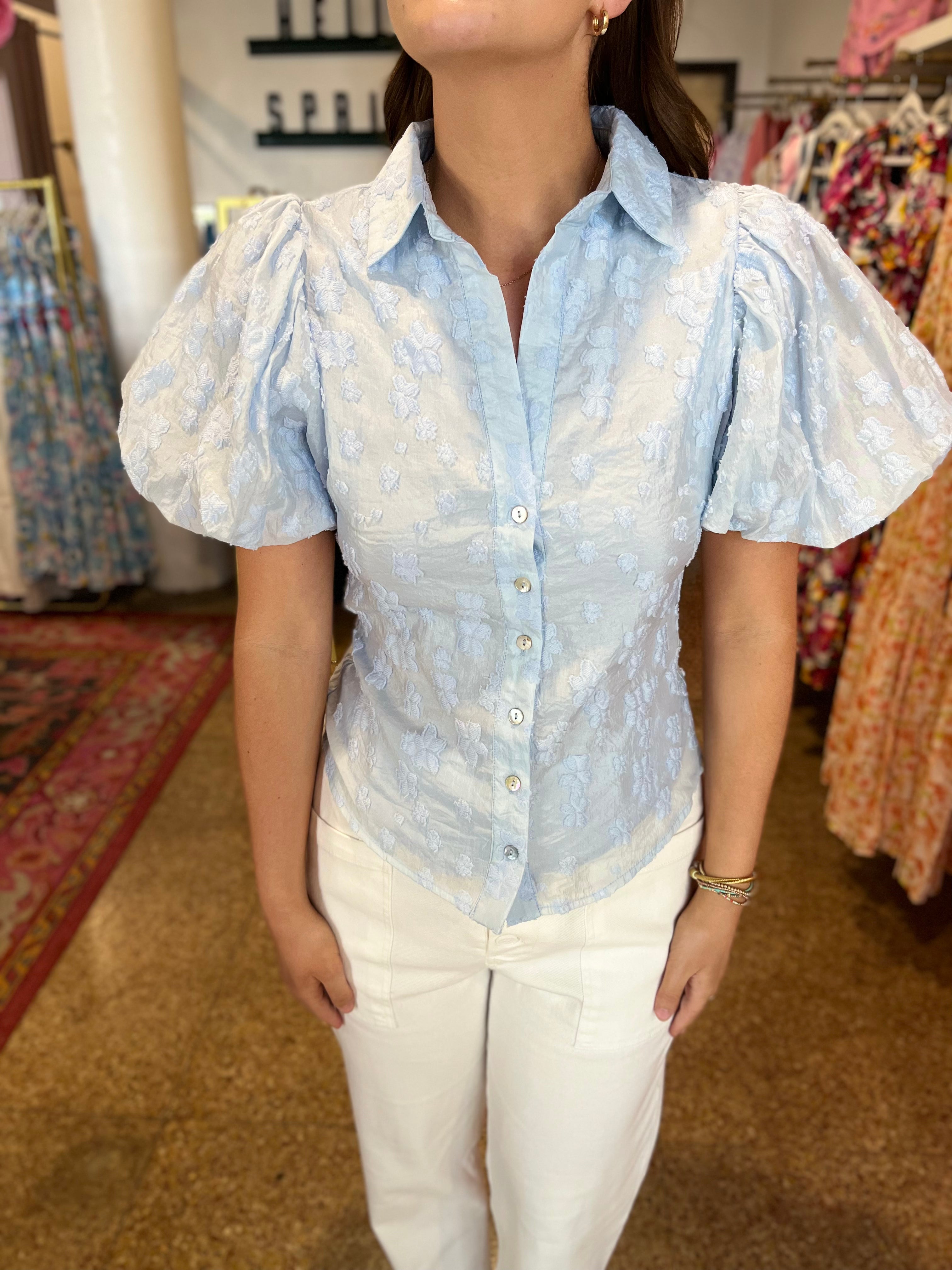 Floral Jacquard Button Down - Blue