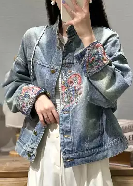 French Blue Embroidered Button Denim Coats Spring CG1031