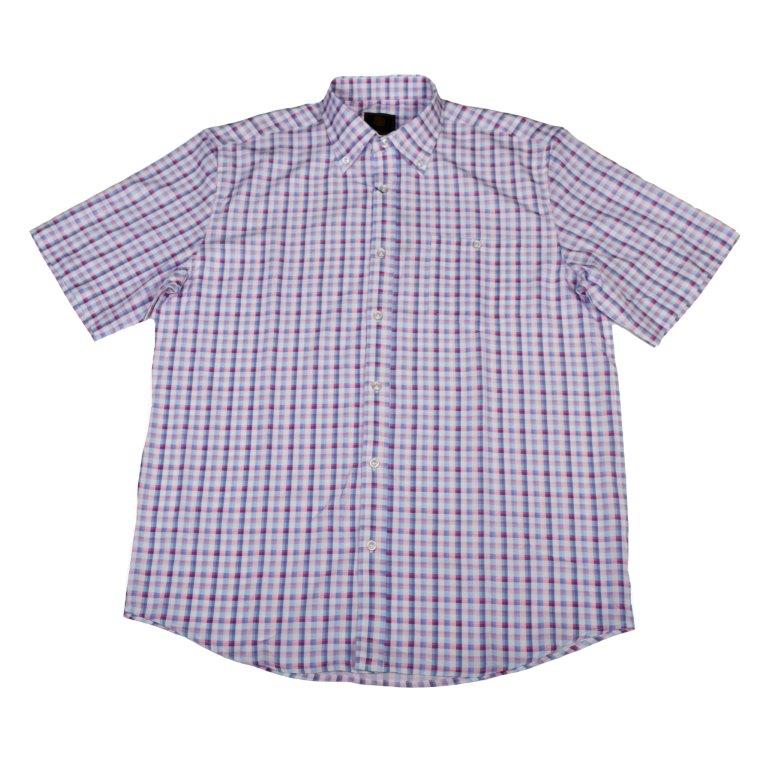 'FX Fusion' Men's Stretch Plaid Button Down - Blue / Pink