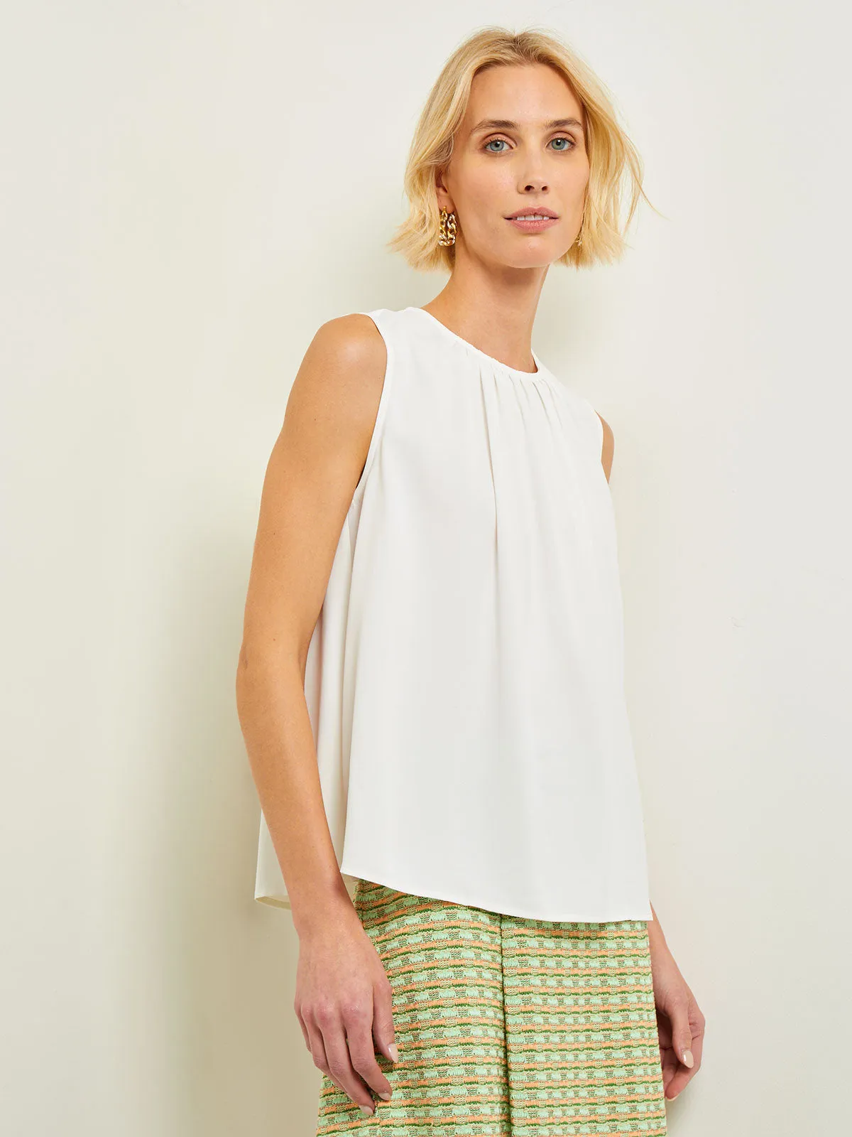 Gathered Neck Sleeveless Blouse - Crepe de Chine