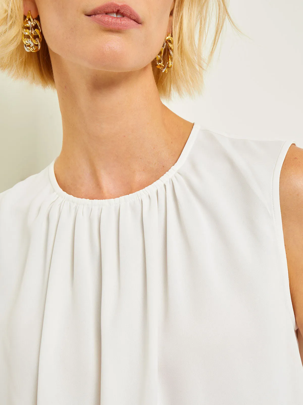 Gathered Neck Sleeveless Blouse - Crepe de Chine