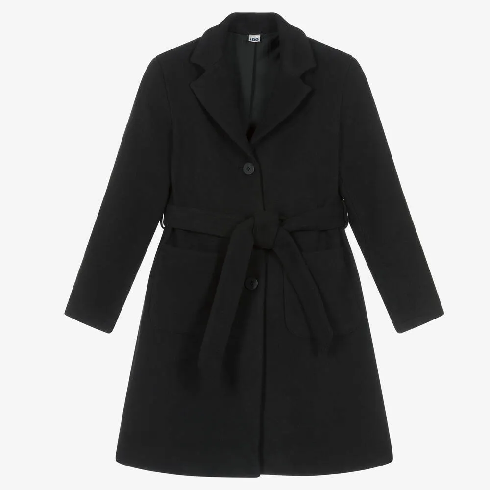 Girls Black Belted Coat