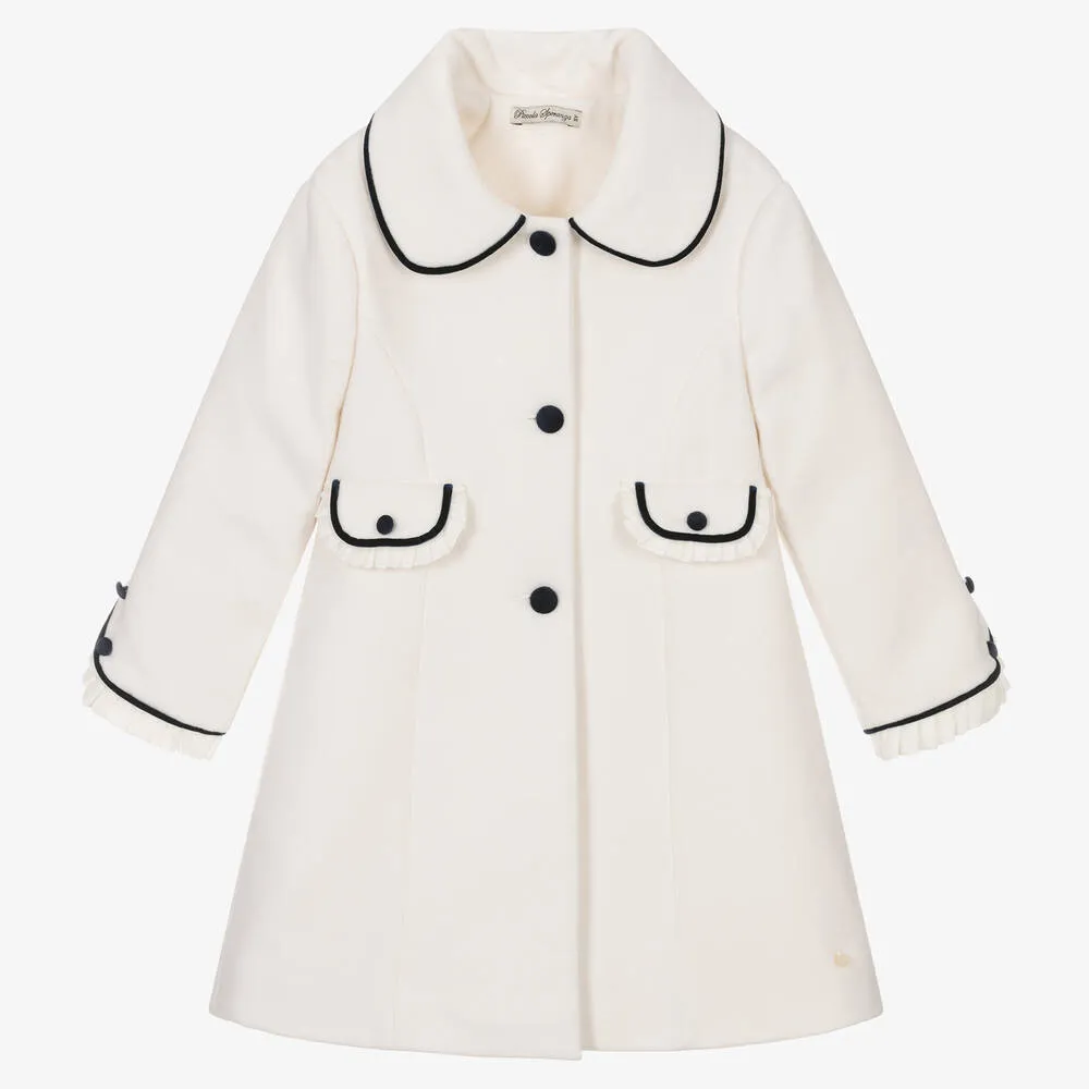 Girls Ivory Collared Coat 