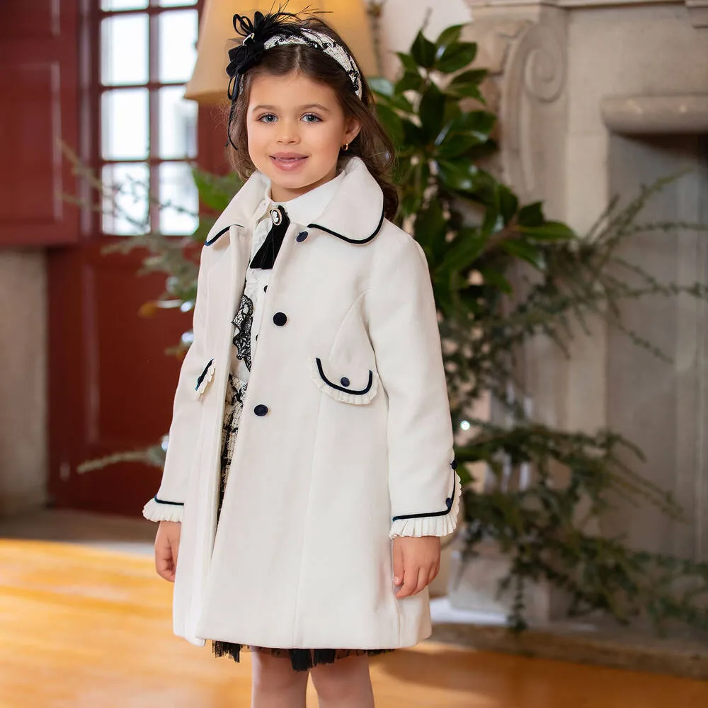 Girls Ivory Collared Coat 