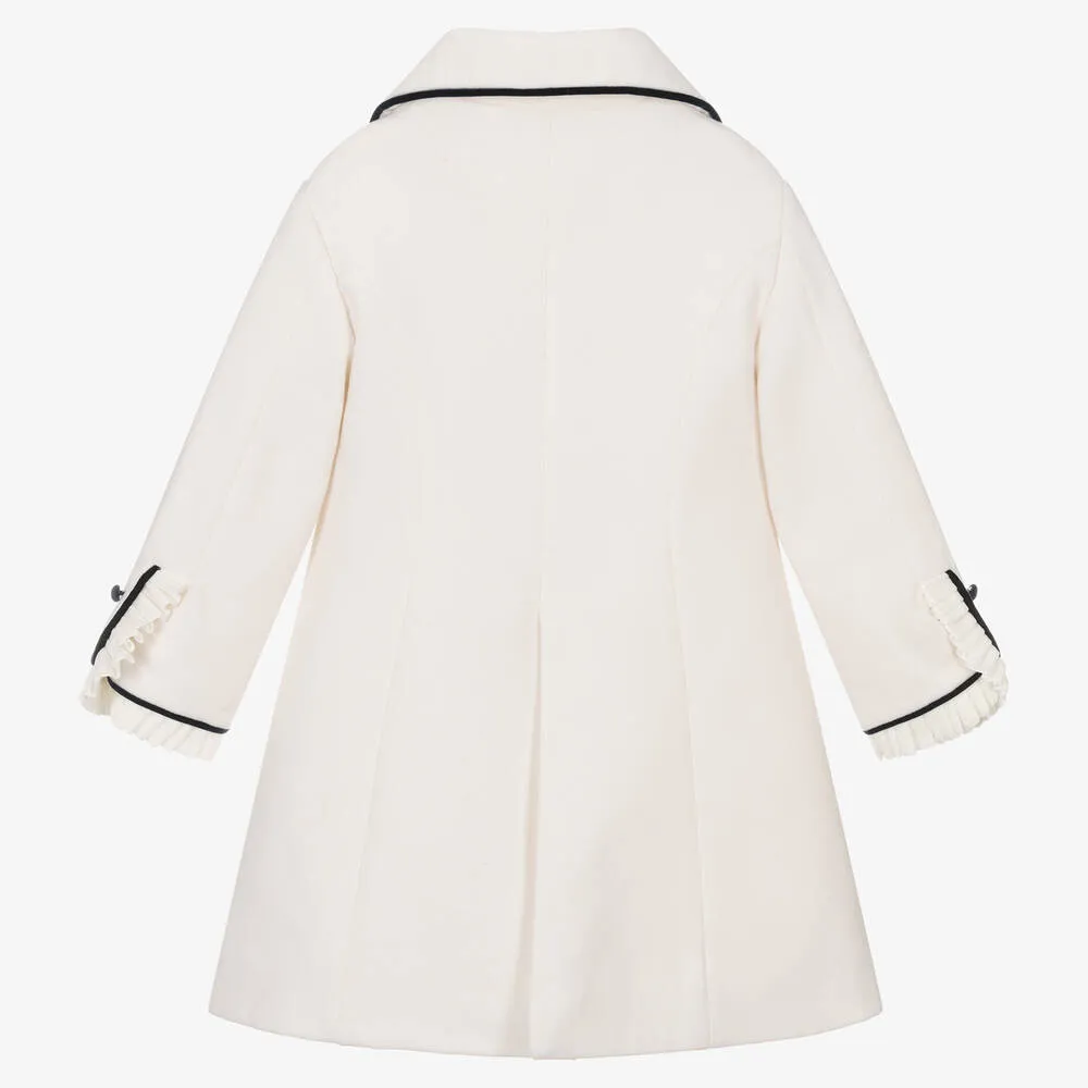 Girls Ivory Collared Coat 