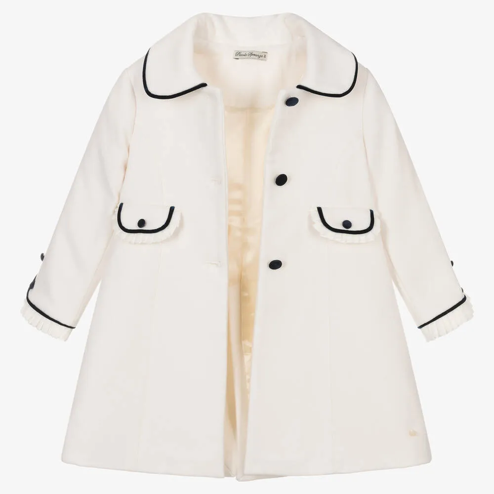 Girls Ivory Collared Coat 