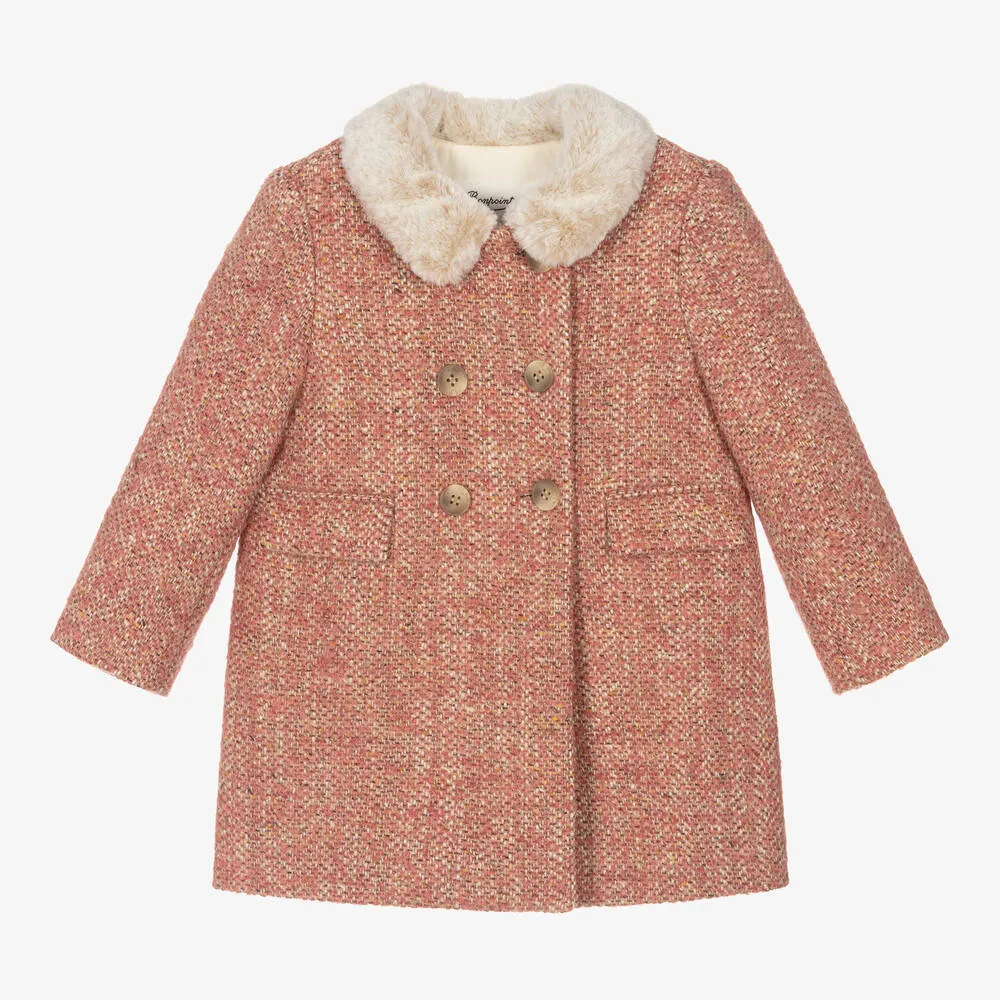 Girls Pink Tweed Coat