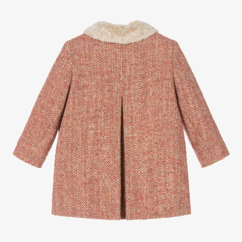 Girls Pink Tweed Coat