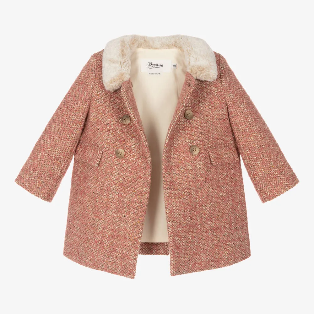 Girls Pink Tweed Coat