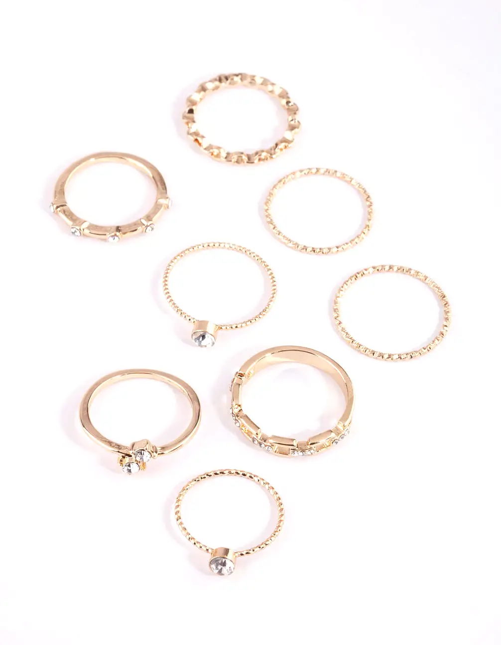 Gold & Diamante Chain Ring Pack