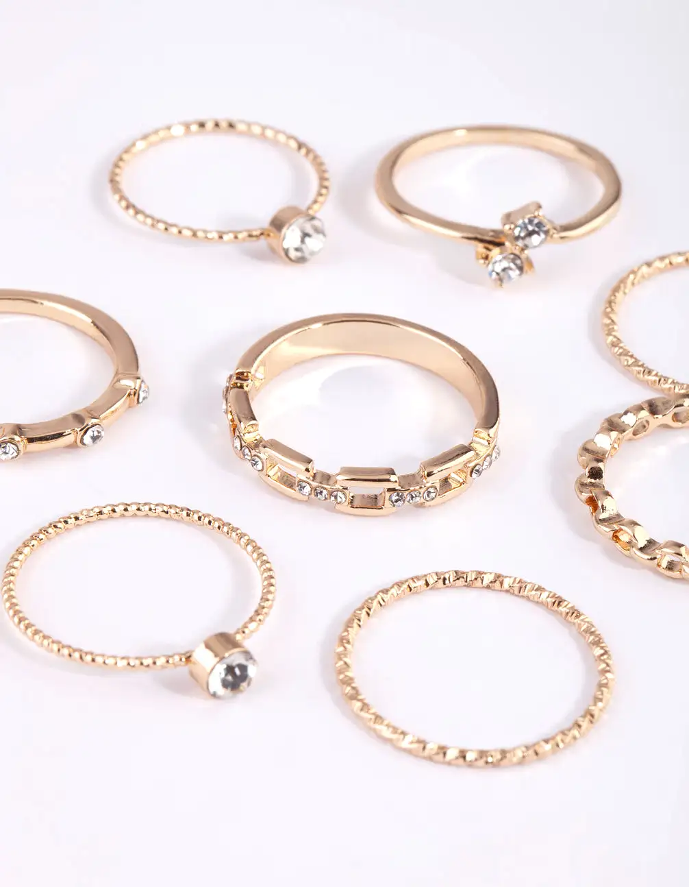 Gold & Diamante Chain Ring Pack