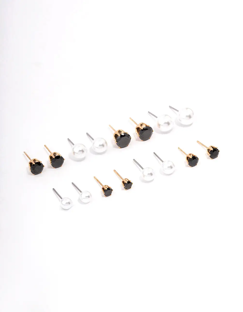 Gold Black Crystal & Pearl Stud Earring 8-Pack