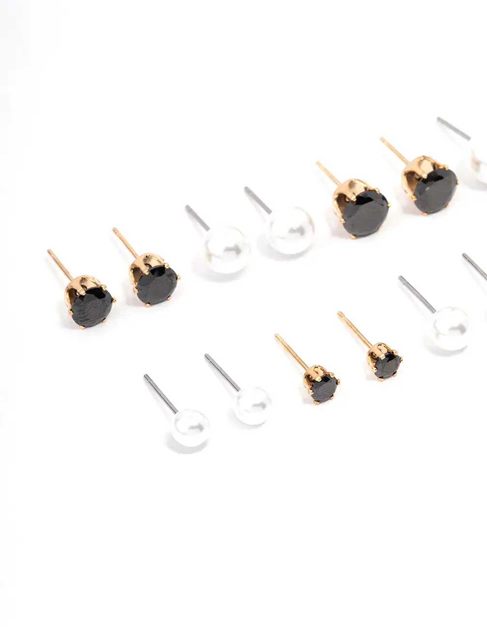 Gold Black Crystal & Pearl Stud Earring 8-Pack