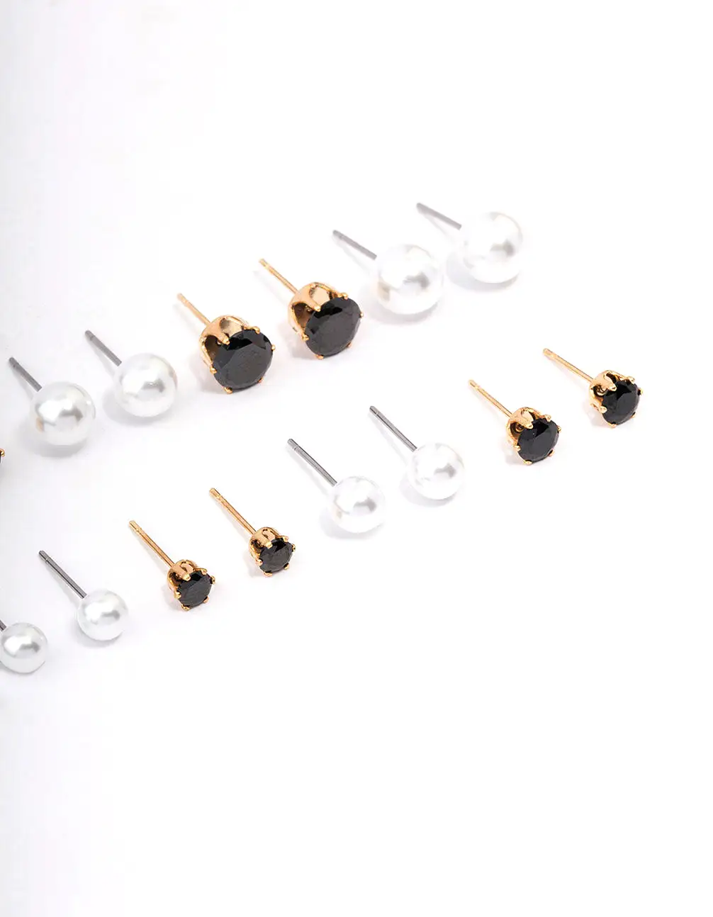 Gold Black Crystal & Pearl Stud Earring 8-Pack