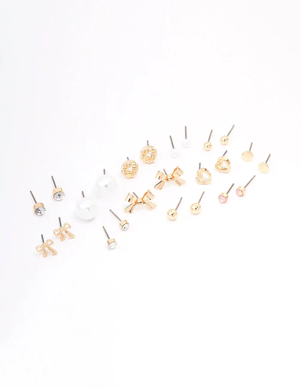 Gold Bow Pearl & Heart Earring 12-Pack