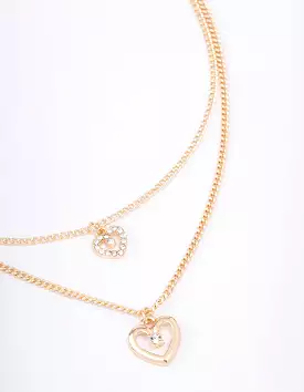 Gold Chain Heart Diamante Layered Necklace